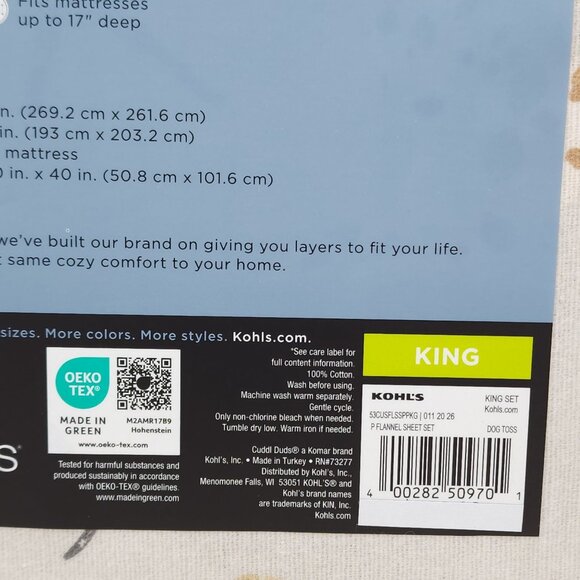 Cuddl Duds King Heavyweight Flannel Sheet Set Warmer Brushed Cotton Cozy Dog - Picture 6 of 8